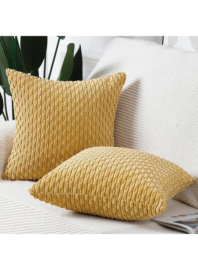 MADIZZ Pack of 2 Boho Striped Corduroy Throw Pillow Covers 24x24 Inch Yellow Soft Decorative Cushion Cover for Bedroom Sofa Pillow Shell - Image 2