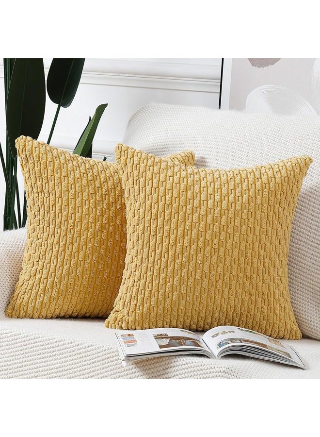 MADIZZ Pack of 2 Boho Striped Corduroy Throw Pillow Covers 24x24 Inch Yellow Soft Decorative Cushion Cover for Bedroom Sofa Pillow Shell - Image 1