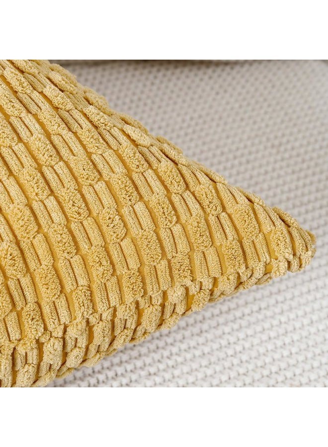 MADIZZ Pack of 2 Boho Striped Corduroy Throw Pillow Covers 24x24 Inch Yellow Soft Decorative Cushion Cover for Bedroom Sofa Pillow Shell - Image 3