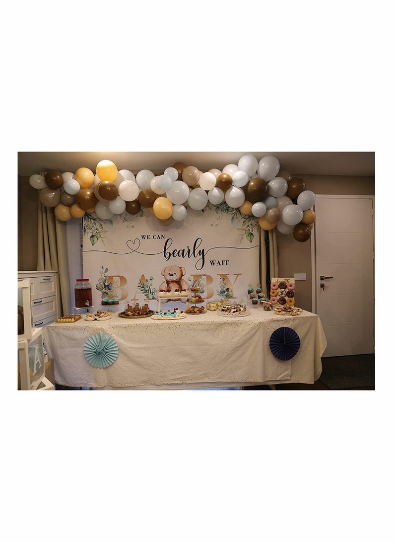 خلفية حفل استقبال الطفل على شكل دب، يمكننا أن ننتظر بفارغ الصبر، خلفية تصوير، أوراق شجر الكينا، ألوان مائية، زهور، زينة طاولة الكيك، خلفية حفل عيد الميلاد - Image 3