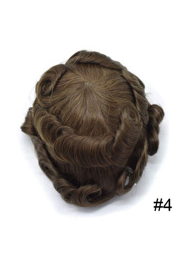 LYRICAL HAIR - Yrical Hair Toupee For Men Hair Replacement System Full Poly Thin Skin Mens Toupee All Pu Toupee Hairpiece Soft Human Hair Piece Grey White Black Brown Blonde Color (8X10 Medium Brown 4 ) - Image 1