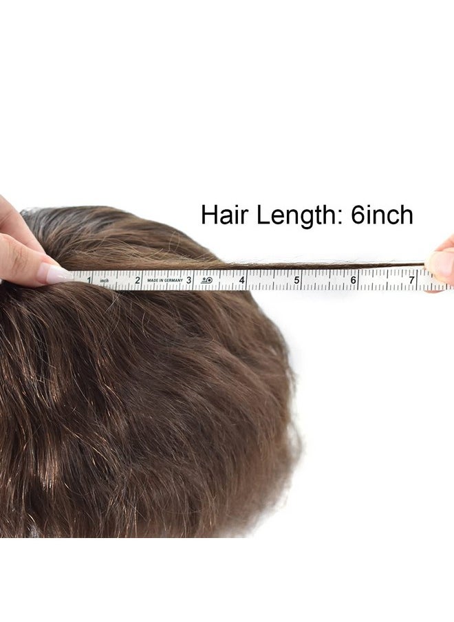 LYRICAL HAIR - Yrical Hair Toupee For Men Hair Replacement System Full Poly Thin Skin Mens Toupee All Pu Toupee Hairpiece Soft Human Hair Piece Grey White Black Brown Blonde Color (8X10 Medium Brown 4 ) - Image 1