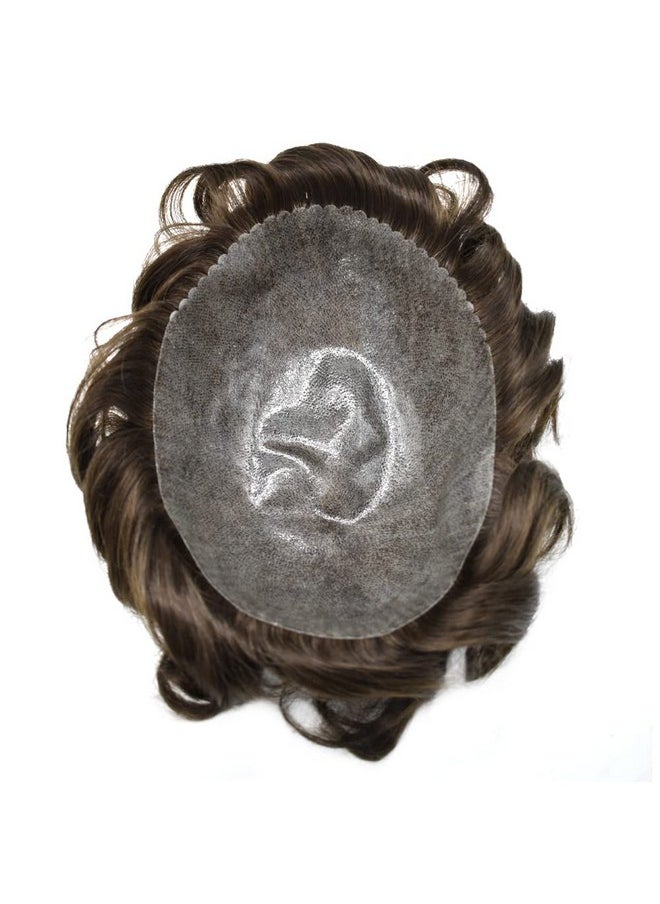 LYRICAL HAIR - Yrical Hair Toupee For Men Hair Replacement System Full Poly Thin Skin Mens Toupee All Pu Toupee Hairpiece Soft Human Hair Piece Grey White Black Brown Blonde Color (8X10 Medium Brown 4 ) - Image 1