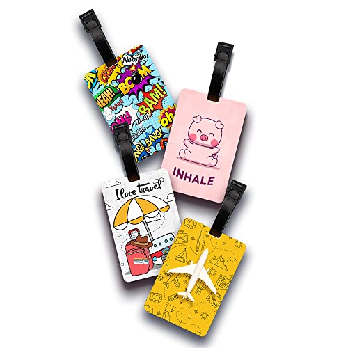 Ultra 3D Luggage/Bag/Travel ID Label Tags for Suitcase & School Bags Set of 4 - I Love Travel + Travel Time + Funny Piggy Yoga + Comics, 4 Labels - Image 2