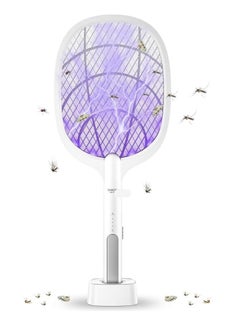 Electric Fly Swatter, USB Rechargeable Mosquito Swatter, Fly Killer Bug Bees Zapper Racket with Charging Base Handheld Bat Powerful Mosquito Killer with LED light for Indoor Outdoor Camping