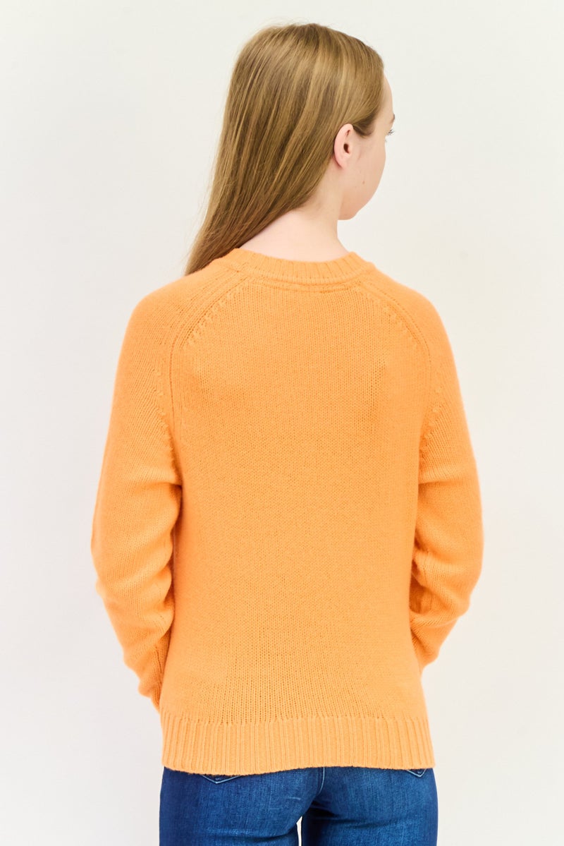 ESPRIT Women Ribbed Collar Brand Logo Sweater, Orange - Image 4