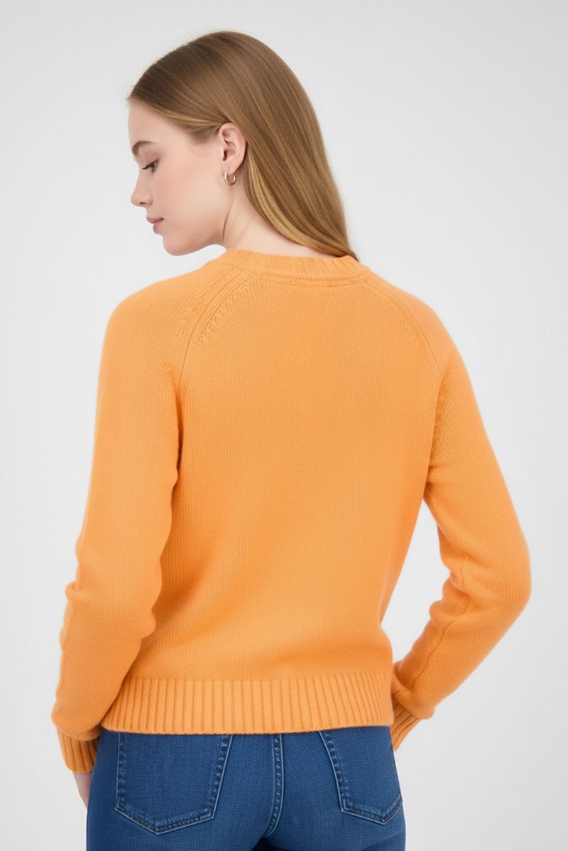 ESPRIT سويت شيرت نسائي بياقة مضلعة بشعار العلامة التجارية، برتقالي - Image 2