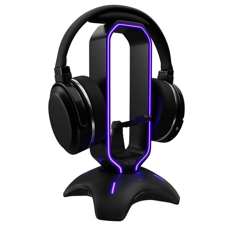 Tilted Nation RGB Headset Stand and Gaming Headphone Stand for Desk Display with Mouse Bungee Cord Holder with USB 3.0 Hub for Xbox, PS5, PC - Perfect Gaming Accessories Gift - Image 1