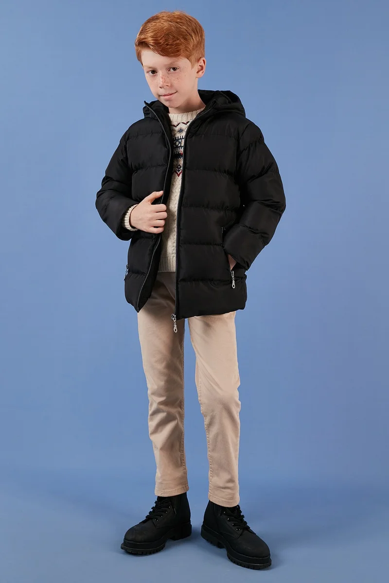 ليلا Plush Lined Hooded Winter Coat with Pockets Boys' Coat 5761911