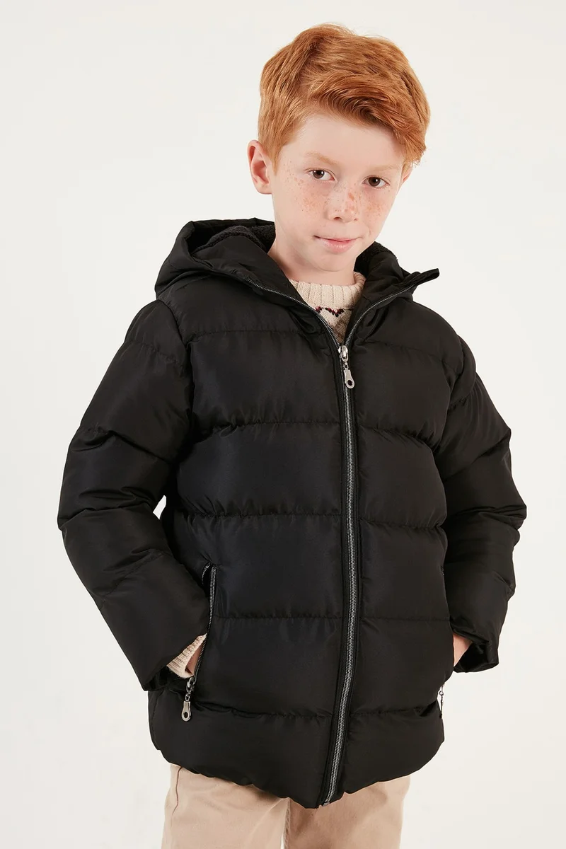 ليلا Plush Lined Hooded Winter Coat with Pockets Boys' Coat 5761911