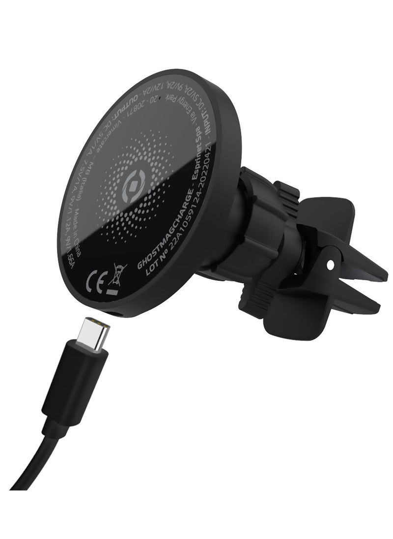 Celly - Magnetic Wireless Car Charger Mount, Stick on Dashboard for MagSafe iPhone 15/14/14 Pro/Max/13/12 Pro Max Samsung MagSafe Car Mount, Fast Charging Auto-Alignment Air Vent Phone Holder - Image 1