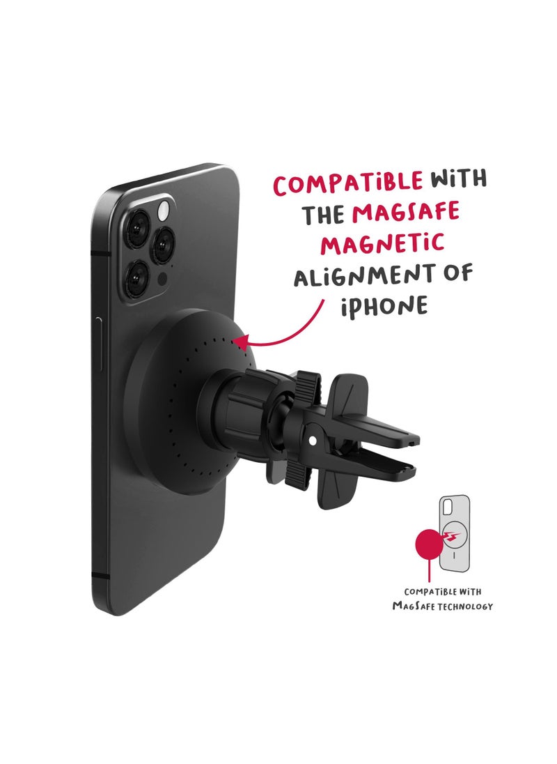 Celly - Magnetic Wireless Car Charger Mount, Stick on Dashboard for MagSafe iPhone 15/14/14 Pro/Max/13/12 Pro Max Samsung MagSafe Car Mount, Fast Charging Auto-Alignment Air Vent Phone Holder - Image 1