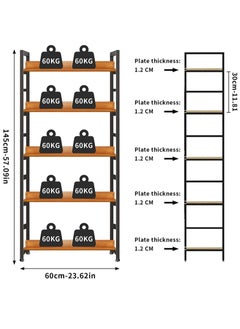 Yoawllty Bookshelf, 5 Tier Shelves Storage Organizer, 57" Tall Bookshelves Display Rack, Wood & Metal Rustic Black Shelving Unit for Home, Office&Living Room,Durable Storage Solution  - Image 2