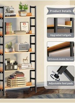 Yoawllty Bookshelf, 5 Tier Shelves Storage Organizer, 57" Tall Bookshelves Display Rack, Wood & Metal Rustic Black Shelving Unit for Home, Office&Living Room,Durable Storage Solution  - Image 3
