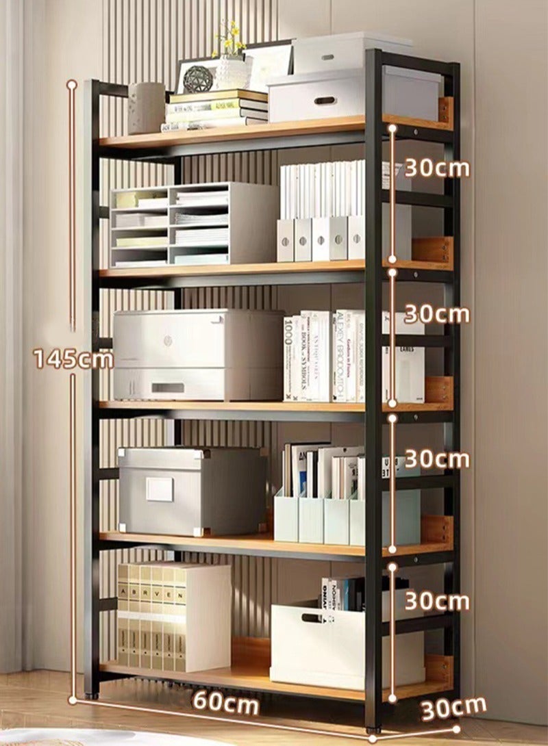 يواوليتي ارفف كتب 5 طبقات، خزانة كتب، رف تخزين للكتب، رف كتب القامة 57 بوصة، رفوف كتب خشبية ومعدنية ريفية للمنزل، المكتب وغرفة المعيشة (أسود) - Image 2