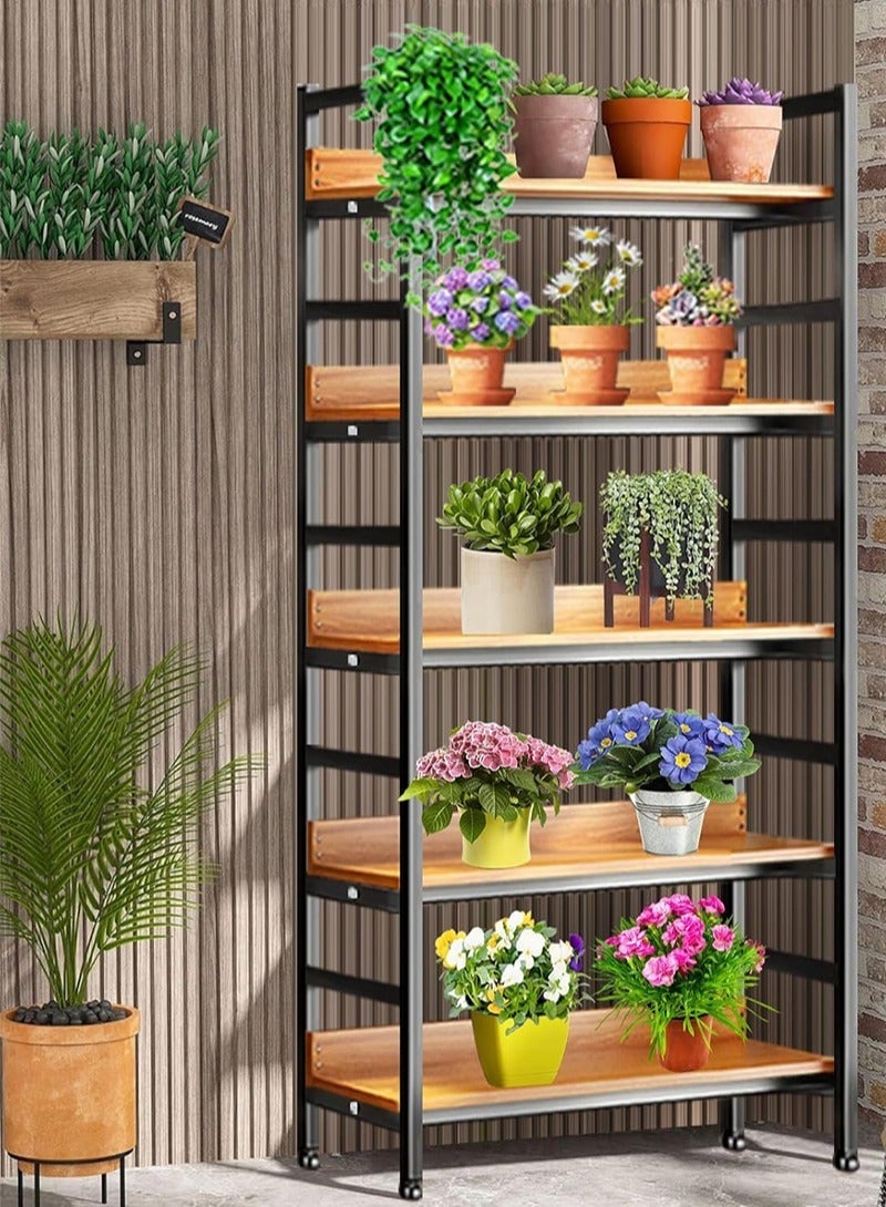 يواوليتي ارفف كتب 5 طبقات، خزانة كتب، رف تخزين للكتب، رف كتب القامة 57 بوصة، رفوف كتب خشبية ومعدنية ريفية للمنزل، المكتب وغرفة المعيشة (أسود) - Image 5