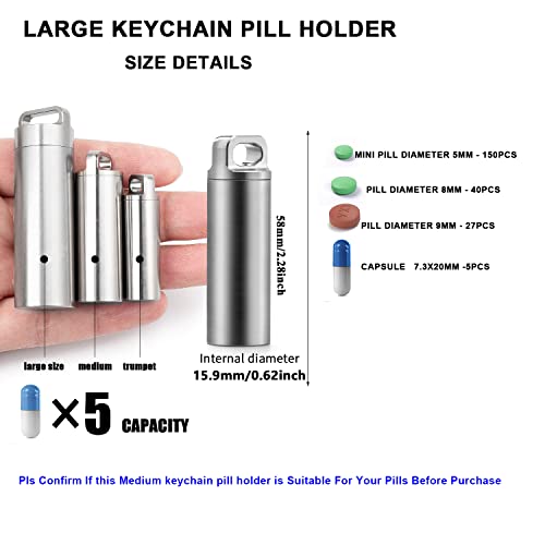 TISUR Portable Pill Cases, Metal Titanium Pill Holder Pocket Pill Box Keychain Waterproof Pill Bottle Medicine Organizer Case Container for Travel Purse Outdoor Camping - Image 2
