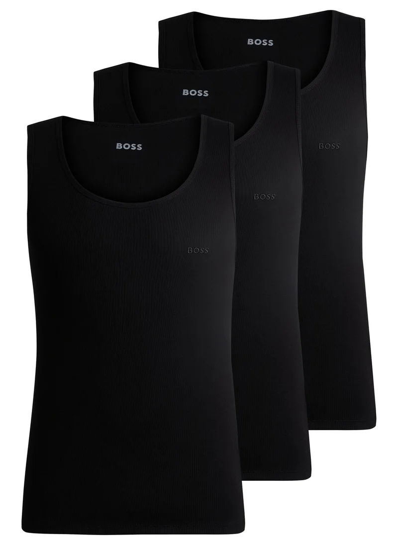 BOSS Three-pack of cotton tank tops with embroidered logos