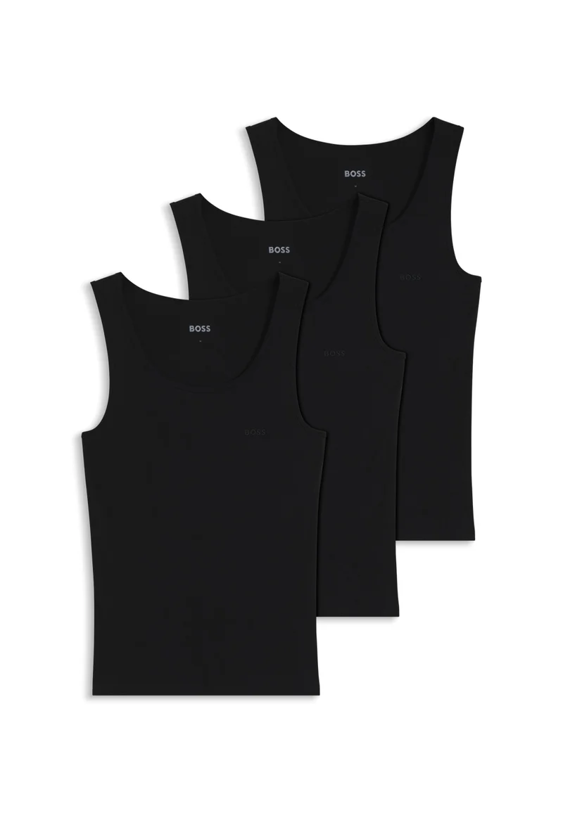 BOSS Three-pack of ribbed-cotton underwear vests