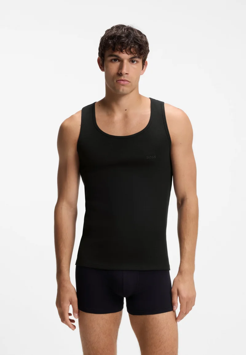 BOSS Three-pack of ribbed-cotton underwear vests