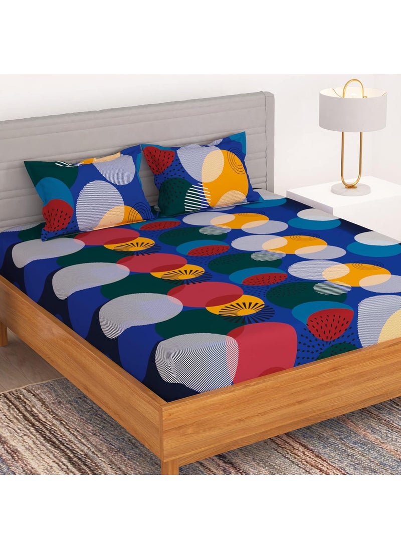 BEDSPUN BEDSPUN Bedsheet for Double Bed Set of 1 Microfiber Bedsheet with 2 King Size Pillow Cover Blue Bed Sheet Abstract Design bedsheets 220 x225 cm Pillow 40x60 cm Perfect for Home Decor Gifting 
