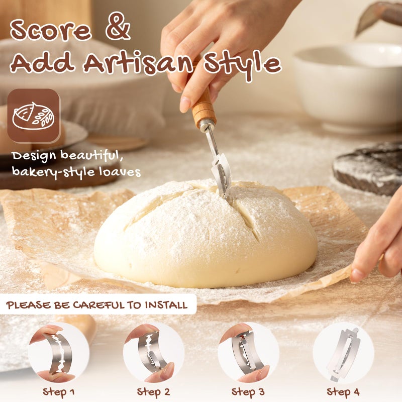 Astercook Sourdough Starter Kit with Round & Oval Banneton Bread Proofing Basket, Bread Sling, Starter Jar, Dough Whisk, Scrapers, Stencils, Cooling Rack & Bag Complete Sourdough Bread Baking Supplies - Image 5
