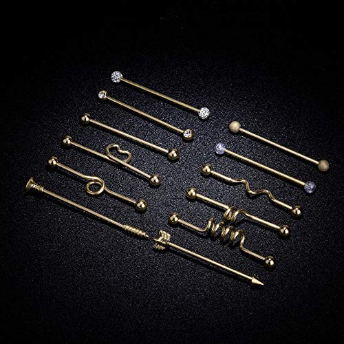 Masedy 12Pcs 14G 316L Stainless Steel Industrial Barbell Earrings for Women Men Cartilage Helix Piercing Gold - Image 4