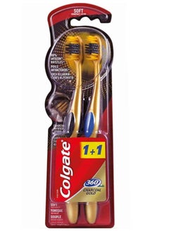 Colgate Colgate Toothbrush 360 Charcoal Infused Gold Multicolor Soft 2 Pieces 
