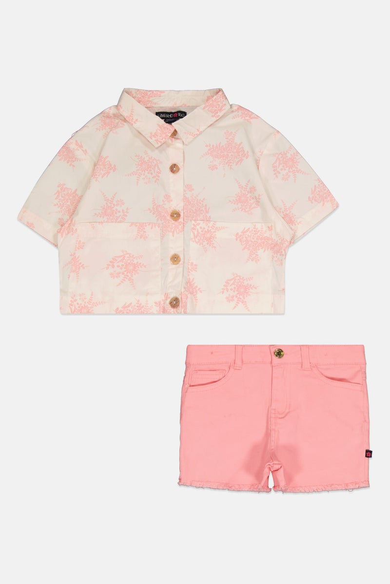 Limited Too Kids Girl 2 Piece Floral Print Shirt And Shorts Set, Multicolor - Image 2