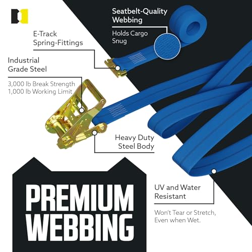 DC Cargo Mall E Track Ratchet Straps Cargo Tie-Downs, (Pack of 2) 2 x 20 Heavy Duty Blue Tie-Down Rachet Straps, Strong Ratchet Strap, E Track Spring Fittings, Tie Down Motorcycle - Image 3