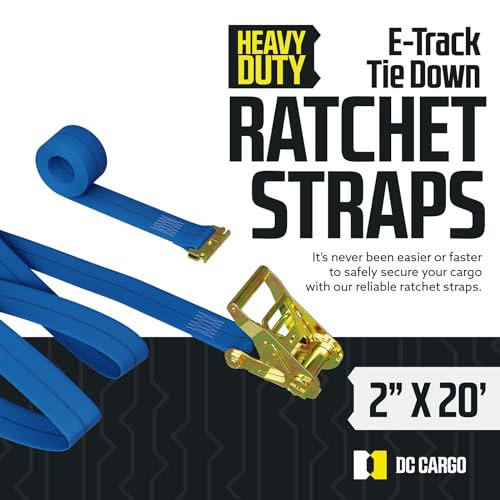 DC Cargo Mall E Track Ratchet Straps Cargo Tie-Downs, (Pack of 2) 2 x 20 Heavy Duty Blue Tie-Down Rachet Straps, Strong Ratchet Strap, E Track Spring Fittings, Tie Down Motorcycle - Image 2