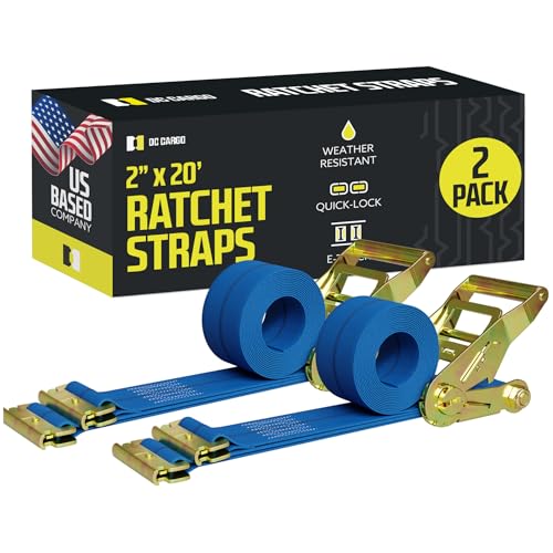 DC Cargo Mall E Track Ratchet Straps Cargo Tie-Downs, (Pack of 2) 2 x 20 Heavy Duty Blue Tie-Down Rachet Straps, Strong Ratchet Strap, E Track Spring Fittings, Tie Down Motorcycle - Image 1