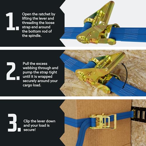 DC Cargo Mall E Track Ratchet Straps Cargo Tie-Downs, (Pack of 2) 2 x 20 Heavy Duty Blue Tie-Down Rachet Straps, Strong Ratchet Strap, E Track Spring Fittings, Tie Down Motorcycle - Image 5