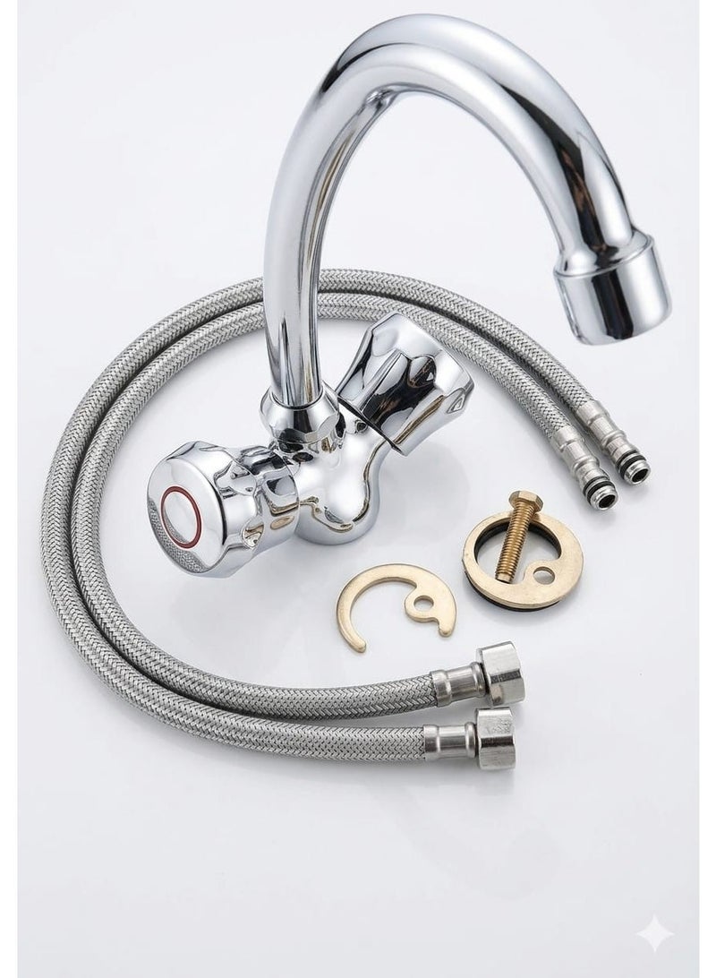 JAMS Brass Dual-Handle Kitchen Mixer Tap with Swivel Spout & Flexible Hoses – Chrome Finish | Model JM-73112 - Image 1