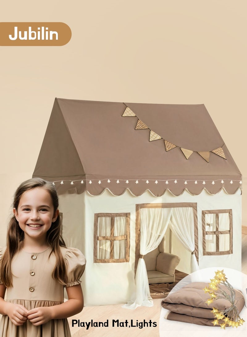 Jubilin Play Tent with Padded Mat and LED Lights, Large Playhouse for Kids Boys and Girls, Kids Play House Indoor Castle Bed Tent for Toddler  - Image 1