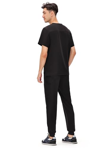 COZYFIT Scrubs for Men - 4 Pockets V-Neck Scrub Top and 7 Pockets Jogger Pants Mens Scrubs Set, Black, M - Image 2