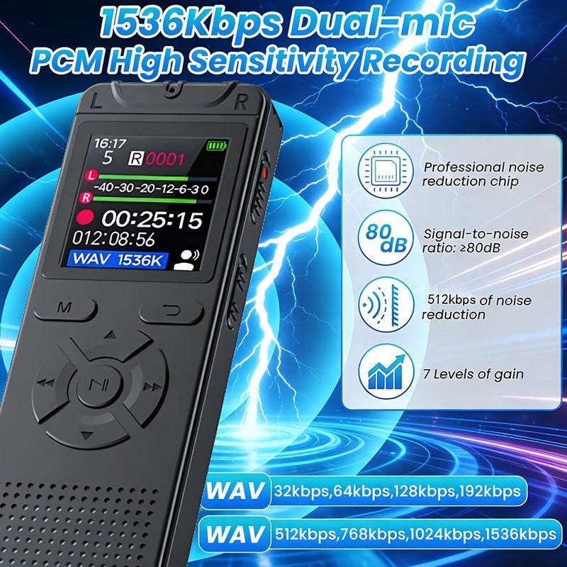 64GB Digital Voice Recorder with Noise Reduction and Voice Activation - Image 1