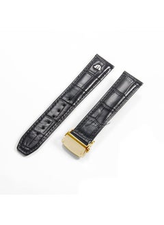 Arabest Genuine Leather Watch Strap 20mm 22mm for Men Black-Golden Buckle 