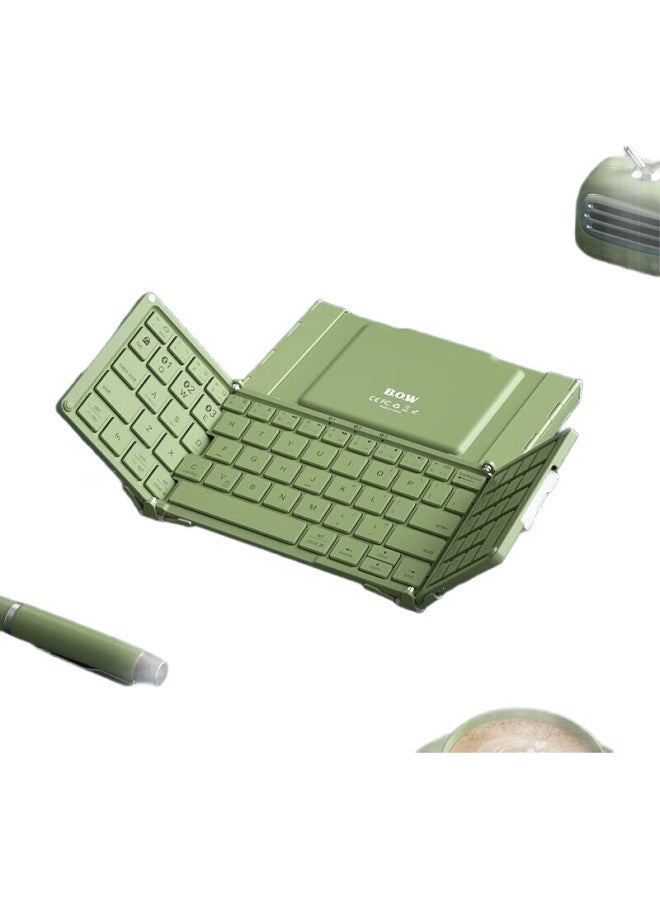B.O.W Hangshi Hb166 Foldable Wireless Bluetooth Keyboard Compatible With Ipad, Tablet, Smartphone, And Computer For Office Use, Small Keyboard, Retro Green - Image 1