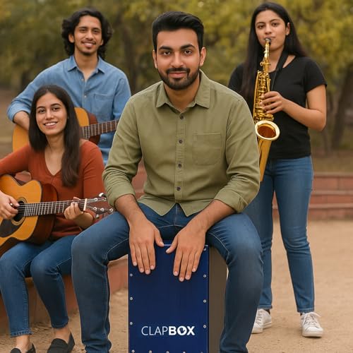 Clapbox Cajon Drum Oak Wood (H:20" W:12" L:12") - NOT MADE IN CHINA - 3 Internal Snares with adjustable feature | Most Popular Cajon Brand Online (Blue, CB40) - Image 5