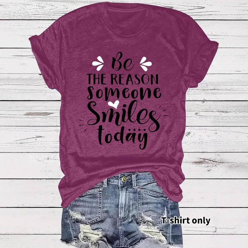 Casual T-Shirt Someone Smiles Today Summer Round Neck Short Sleeve Top Women - Image 1