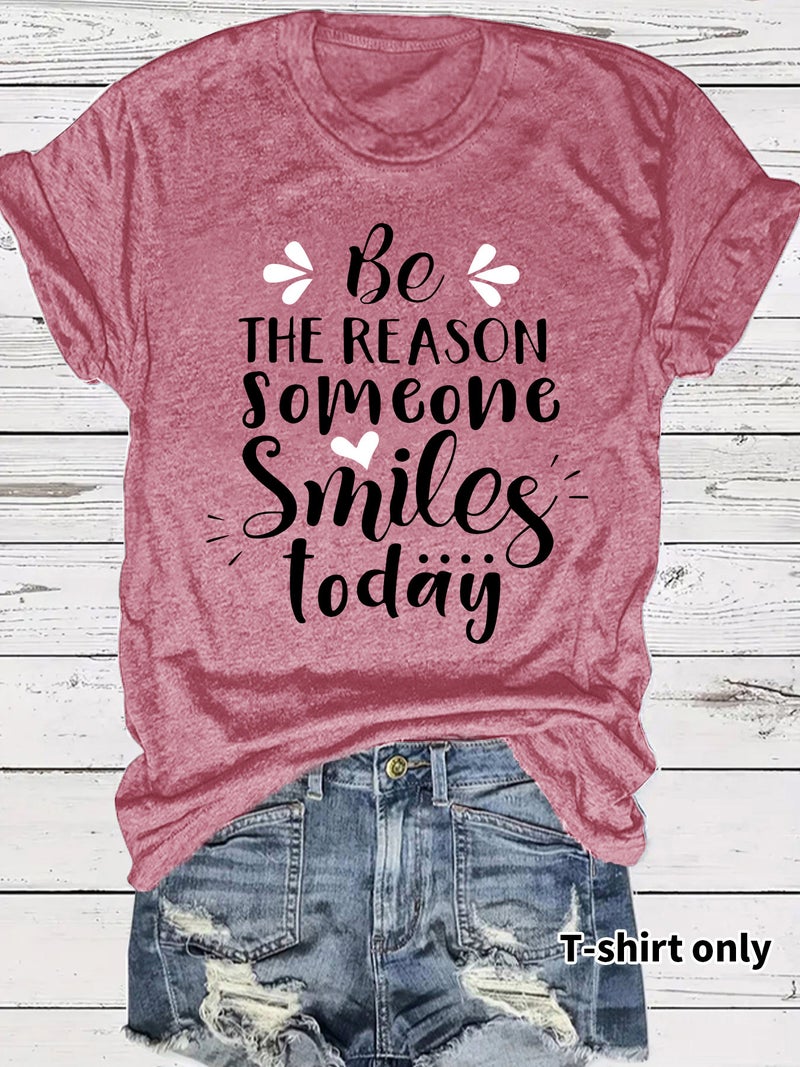 Casual T-Shirt Someone Smiles Today Summer Round Neck Short Sleeve Top Women - Image 3