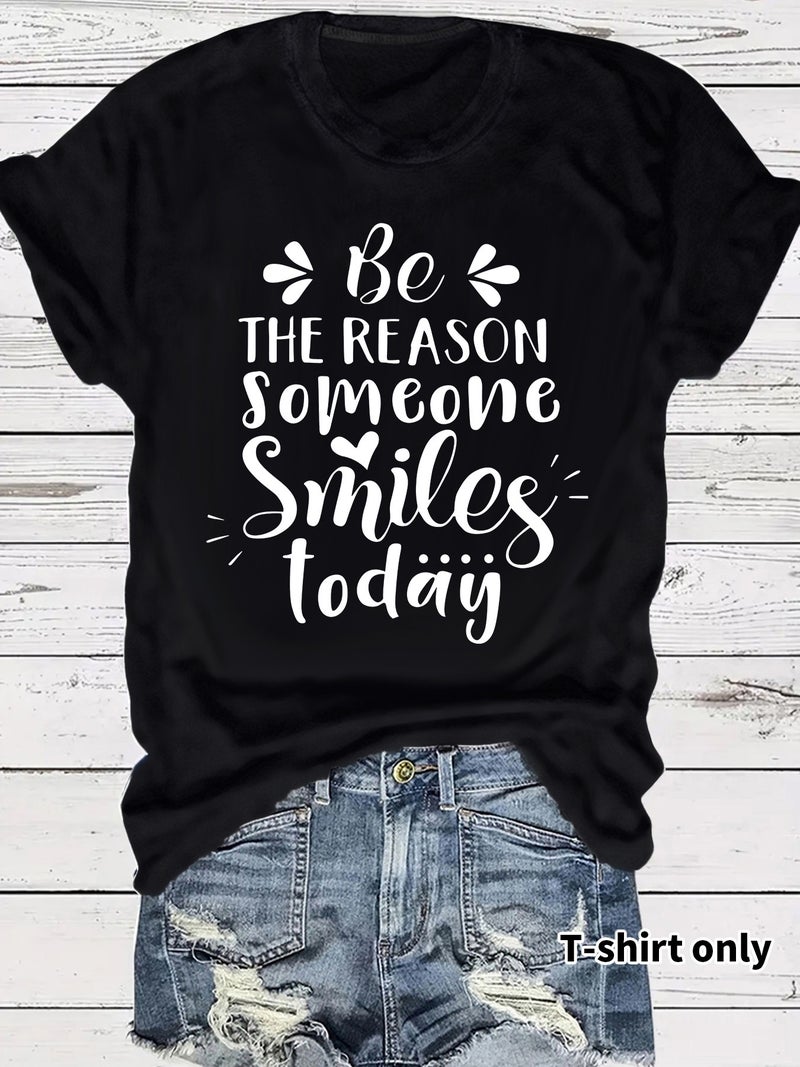 Casual T-Shirt Someone Smiles Today Summer Round Neck Short Sleeve Top Women - Image 5