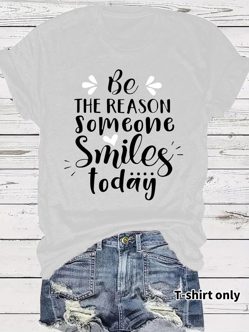 Casual T-Shirt Someone Smiles Today Summer Round Neck Short Sleeve Top Women - Image 4