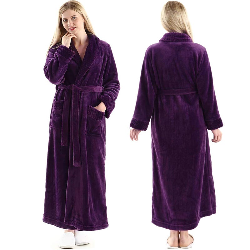 Oksun Womens Plush Fleece Long Robe: Flannel Warm Bathrobe - Full Length Winter Housecoat - Soft Cozy Nightgown Sleepwear (Purple, XL) - Image 1