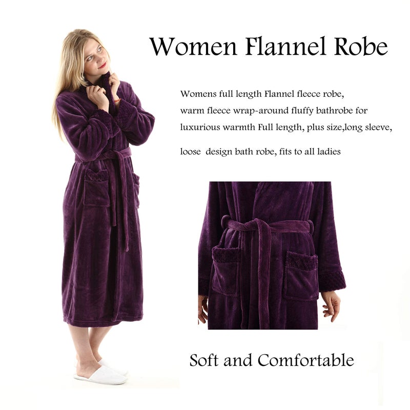 Oksun Womens Plush Fleece Long Robe: Flannel Warm Bathrobe - Full Length Winter Housecoat - Soft Cozy Nightgown Sleepwear (Purple, XL) - Image 3