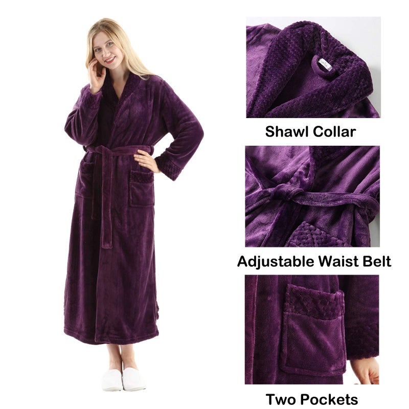 Oksun Womens Plush Fleece Long Robe: Flannel Warm Bathrobe - Full Length Winter Housecoat - Soft Cozy Nightgown Sleepwear (Purple, XL) - Image 2