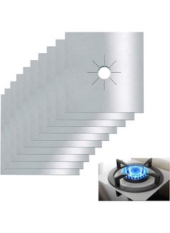 X spring Stove Burner Covers 10 Pack Stove Top Cover 0.2 Mm Double Thickness Non Stick Reusable Gas Stove Protector Gas Range Protectors For Kitchen Cuttable Easy To Clean Size 27 X 27 Cm Silver  - Image 1