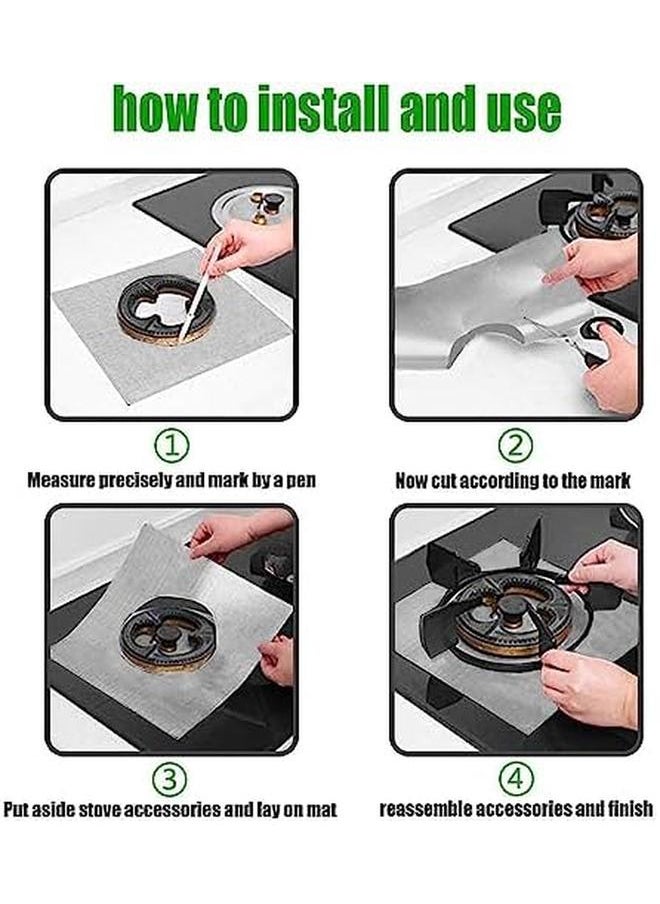 X spring Stove Burner Covers 10 Pack Stove Top Cover 0.2 Mm Double Thickness Non Stick Reusable Gas Stove Protector Gas Range Protectors For Kitchen Cuttable Easy To Clean Size 27 X 27 Cm Silver  - Image 4