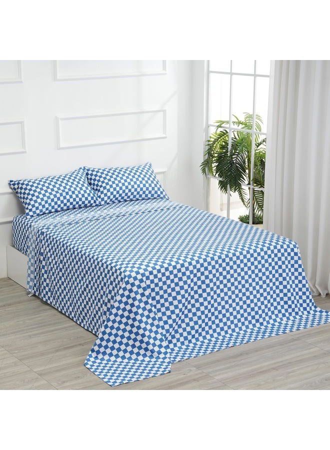 Best Season Bed Sheet Set 4 Piece -Full Size-Soft Durable Microfiber Bedding Sheet Set,Deep Pocket,Stain,Fade & Wrinkle Resistant Blue and White Checkerboard Grid(Plaid Blue&White) - Image 1